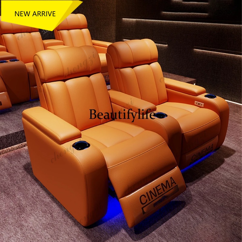 Home Cinema Furniture - เก้าอี้โรงหนังปรับเอนไฟฟ้าหนังแท้สุดหรู G153 พร้อมที่วางแก้ว ไฟ LED –