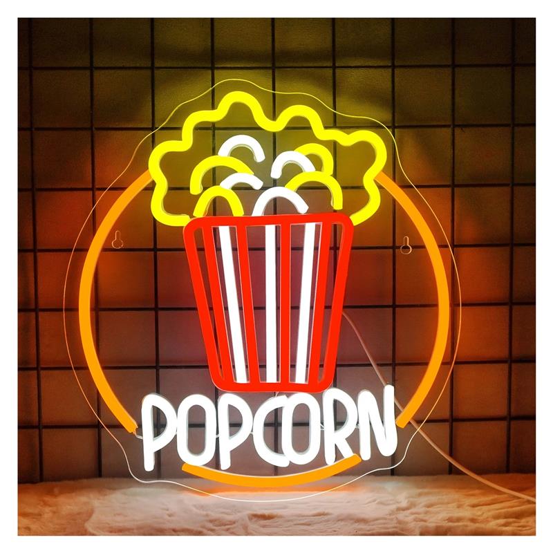 Home Cinema Today - ป๊อปคอร์นนีออนไฟ USB ปรับความสว่างได้โคมไฟตกแต่งห้องสำหรับบ้านห้องนอนวันเกิดปาร์ตี้บาร์คลับโรงภาพยนตร์ศิลปะตกแต่งผนัง 32 ซม.x 34