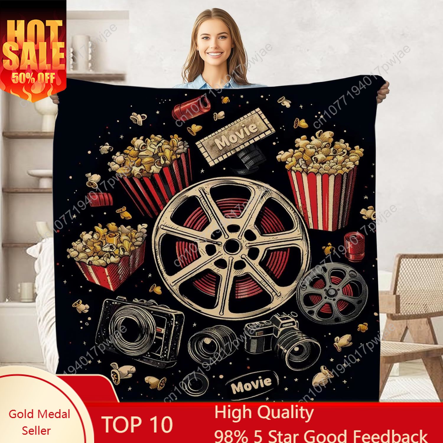 ผ้าห่มลายตั๋วหนังและป๊อปคอร์นส - Home Cinema Kids บทวิจารณ์และราคา